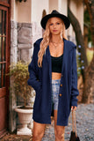 Autumn Winter Women Clothing Solid Color Polo Collar Cardigan with Pockets Three Buttons Mid-Length Coat
