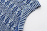 Women Washed Distressed Effect Short Knitted Sweater Vest Jacket Top