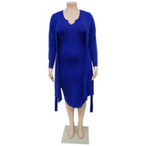 Plus Size Women Clothing Casual Long Sleeve Tube Top Dress Two Piece Set