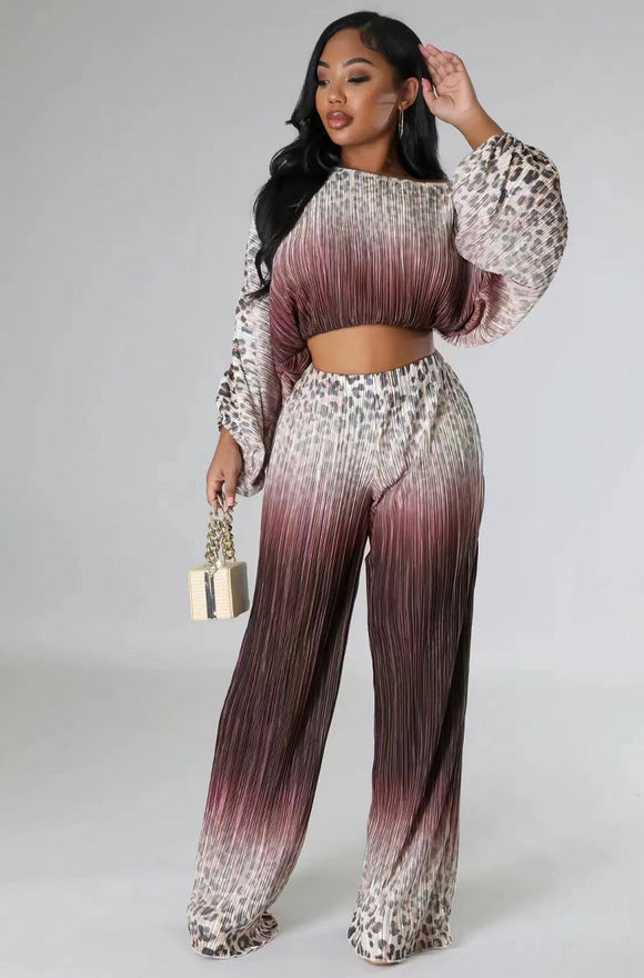 Autumn Suit Women Printed Wear Casual Long Sleeve Trousers Two Piece Set