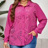 Plus Size Elegant Noble Hollow Out Cutout Shirt Loose Comfortable Top Women