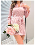 Pajamas Women Summer Women Lace Up Bathrobe Sexy Morning Gowns Homewear Can Be Worn Outside Ice Silk Robe