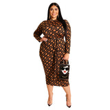 Plus Size Printed Skinny Sheath Zipper Front Back Wearable  Dress