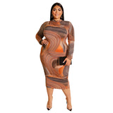 Plus Size Printed Skinny Sheath Zipper Front Back Wearable  Dress