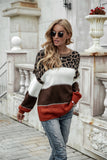 Winter Clothes Personality Sweater Women Color Block Crew Neck plus Size Pullover Loose Knit Sweater Thick