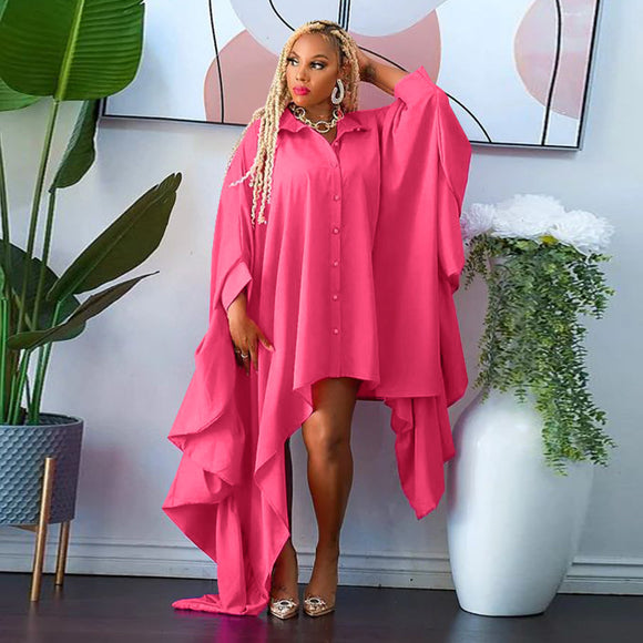 plus Size Women Clothes Autumn Winter Irregular Asymmetric Cardigan Solid Color Loose Dress