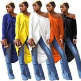 Women Clothing Irregular Asymmetric Oblique round Neck Front Short Back Long Cotton Top