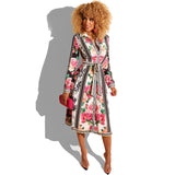Women Clothing  Long Sleeve Printed Shirt Dress