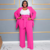 Plus Size Women Clothes Professional Casual Long Sleeve Pants Lace up Two Piece Set