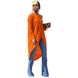 Women Clothing Irregular Asymmetric Oblique round Neck Front Short Back Long Cotton Top