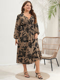 Plus Size Women V Neck Long Sleeve Dress