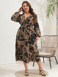 Plus Size Women V Neck Long Sleeve Dress