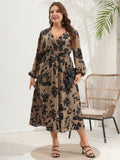 Plus Size Women V Neck Long Sleeve Dress