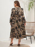Plus Size Women V Neck Long Sleeve Dress