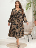 Plus Size Women V Neck Long Sleeve Dress
