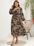 Plus Size Women V Neck Long Sleeve Dress
