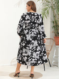 Plus Size Women V Neck Long Sleeve Dress