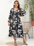 Plus Size Women V Neck Long Sleeve Dress