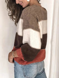 Spring Sweater Color Blocking Round Neck Mid Length Loose Knitted Sweater
