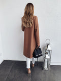 Popular Autumn Winter Solid Color Long Sleeve Double Pocket Collar Woolen Coat For Women Plus Size