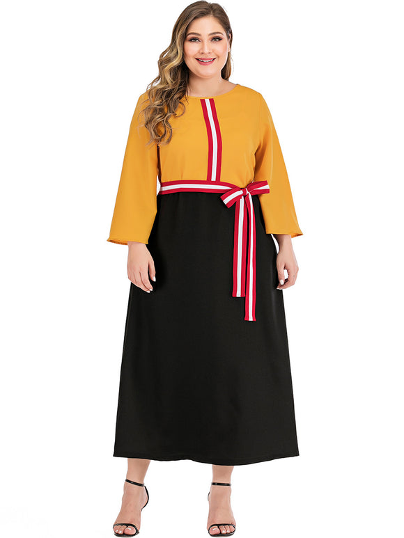 Plus Size Color Contrast Women Patchwork Dress