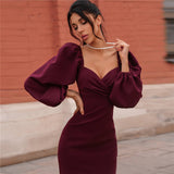 hot selling temperament dress dress in spring and autumn  middle long waist closing bubble sleeve sexy long sleeve dress in autumn