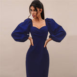 hot selling temperament dress dress in spring and autumn  middle long waist closing bubble sleeve sexy long sleeve dress in autumn