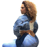 Plus Size Hand Frayed Washed Denim Casual Street  Coat Denim Jacket Women Clothing