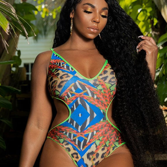Plus Size Printed One-Piece Swimsuit Female Sexy Retro Pattern   Swimsuit