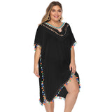 Plus Size Plus Size Women Clothing Irregular Asymmetric Hand Crocheting Stitching Multicolored Tassel Deep V Plunge Plunge Sexy Loose Beach Cover-up Backless Dress
