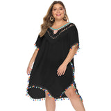 Plus Size Plus Size Women Clothing Irregular Asymmetric Hand Crocheting Stitching Multicolored Tassel Deep V Plunge Plunge Sexy Loose Beach Cover-up Backless Dress