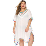 Plus Size Plus Size Women Clothing Irregular Asymmetric Hand Crocheting Stitching Multicolored Tassel Deep V Plunge Plunge Sexy Loose Beach Cover-up Backless Dress