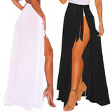 Spring Summer Wear  Solid Color Long Bottom Strap Beach Dress Blouse Holiday Skirt