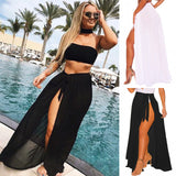 Spring Summer Wear  Solid Color Long Bottom Strap Beach Dress Blouse Holiday Skirt