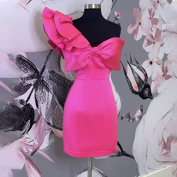 3D Bowknot Sexy One-Shoulder Ruffled Bow Slim High Waist Plus Size Evening Dress Women