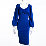hot selling temperament dress dress in spring and autumn  middle long waist closing bubble sleeve sexy long sleeve dress in autumn