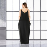 Plus Size Summer  Women Clothing Solid Color Loose Double Pocket Strap Maxi Dress