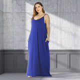 Plus Size Summer  Women Clothing Solid Color Loose Double Pocket Strap Maxi Dress