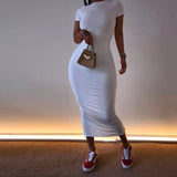 Women Clothing Solid Color Dress Vacation Casual Dress Short Sleeve T shirt Sexy