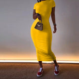 Women Clothing Solid Color Dress Vacation Casual Dress Short Sleeve T shirt Sexy