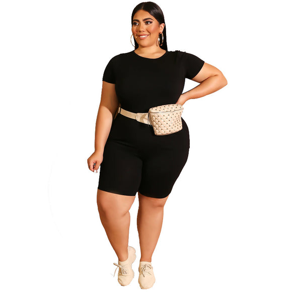 Plus Size Solid Color Casual Pants Suit Women Two-Piece Suit