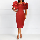 Sexy Spaghetti-Strap Ruffle Elegant Slim High Waist Slimming Sheath plus Size Dress Women Dress