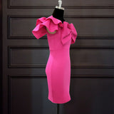 3D Bowknot Sexy One-Shoulder Ruffled Bow Slim High Waist Plus Size Evening Dress Women
