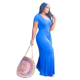Plus Size Solid Color Wide Leg Short Sleeve Casual  Women Jumpsuit