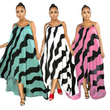 Plus Size Women Clothing Striped Printed Mop Irregular Asymmetric Hem Loose Women Cami Dress