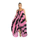 Plus Size Women Clothing Striped Printed Mop Irregular Asymmetric Hem Loose Women Cami Dress