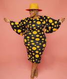 Plus Size Spring Summer Bell Sleeve Sleeve Polka Dot Print  Women Clothes Sheath Dress