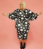 Plus Size Spring Summer Bell Sleeve Sleeve Polka Dot Print  Women Clothes Sheath Dress