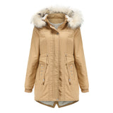 Women Cotton-Padded Clothes Fleece Mid-Length Detachable Hat Fur Collar Winter Warm Fleece Overcoat Woman Plus Size