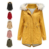 Women Cotton-Padded Clothes Fleece Mid-Length Detachable Hat Fur Collar Winter Warm Fleece Overcoat Woman Plus Size